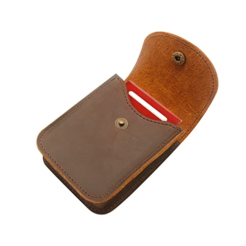 Boshiho Estuche de naipes, caja de cuero de cuero de vaca de la caja del sostenedor de la cubierta de la tarjeta de juego (marrón oscuro)