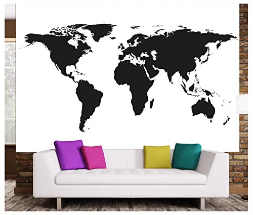 GREAT ART® Mural de pared – Mapa mundial en blanco y negro – Mapa Continentes Mapa del mundo Globo Tierra Geografía mundial Foto Papel Pintado Y Tapiz Y Decoración (210 x 140 cm)