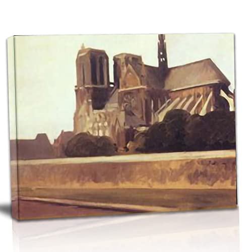 TANEGE Edward Hopper Cuadro Decorativo Canvas Lienzo Impresión |Obras de Arte Para Paredes Del Hogar Montado En Bastidor De《notre dame》Enmarcado-75x90cm(29.5x35.4in)