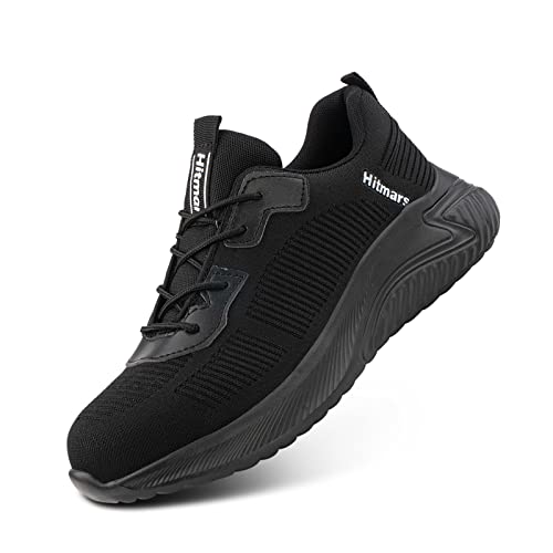 Hitmars Zapatos de Seguridad para Hombre Mujer Zapatillas de Trabajo s1 s3 s2 s3p sp1 s2p Antideslizante Ligeras Botas de Seguridad Puntera de Acero E7A Negro EU 40