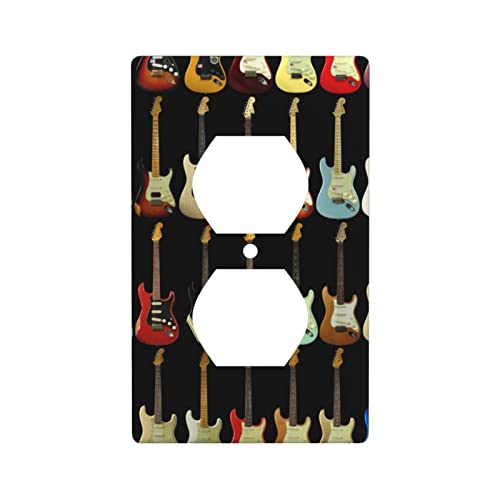 Impresión de patrón de guitarra artística, cubiertas de salida dúplex, placa de pared de salida dúplex, placas de pared cubiertas de toma de corriente eléctrica 11,4 X 7 cm