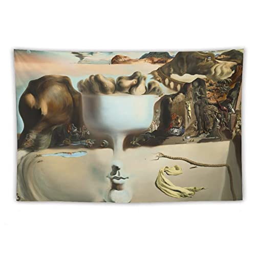 HUAFENG Póster de poliéster para pared, diseño de Salvador Dalí Aparición de Cara en una Playa, tapiz decorativo para dormitorio, moderno para el hogar, obras de arte de 60 x 90 pulgadas