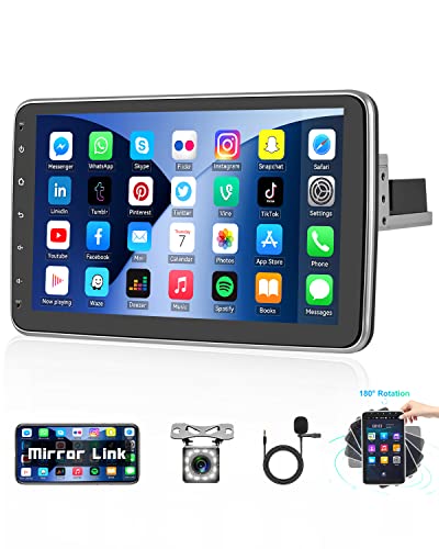 Hikity 2+32GB Android Radio Coche Bluetooth 1 DIN con 10 Pulgadas Pantalla Táctil Giratoria de 180º Autoradio Bluetooth con GPS WiFi SWC/USB/FM/RDS/AUX/Mirror Link + Cámara de Visión Trasera