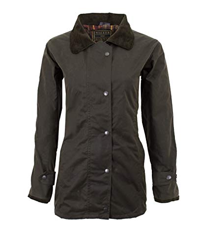 Walker & Hawkes - Chaqueta de cera antigua para mujer, abrigo encerado, color verde oliva, verde oliva, 36