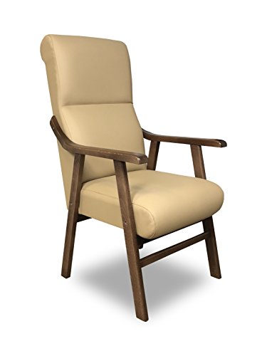 SERMAHOME Sillon butaca Boston, Estructura de Madera de Haya Color Nogal. Tapizado en Polipiel Color Beige. Sillon para Comedor | Silla geriatrica | Sillon Relax