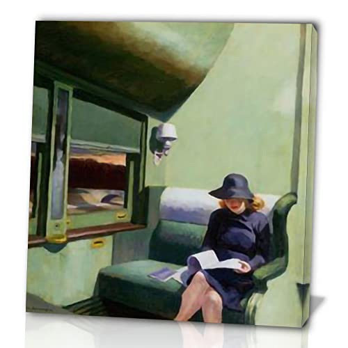TANEGE Edward Hopper Cuadro Decorativo Canvas Lienzo Impresión |Obras de Arte Para Paredes Del Hogar Montado En Bastidor De《compartment car》Enmarcado-80x88cm(31.5x34.6in)