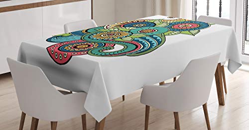 ABAKUHAUS Hoja Mantele, Zentangle Floral, Resiste Las Manchas Fáciles de Limpiar Lavable Estampa Durable, 140 x 240 cm, Multicolor