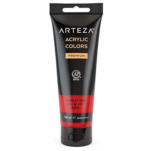 ARTEZA Pintura acrílica | Color Rojo Escarlata | Bolsa individual de 120 mililitros | Pinturas acrílicas para lienzos