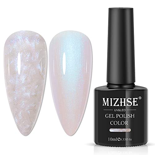 MIZHSE Esmalte de uñas en gel Blanco Shimmer Pearl White Nail Gel Builder Gel para uñas de gel Esmalte de uñas nacarado con hilo Shell Gel Polish 10 * 1 Soak Off Lámpara LED UV