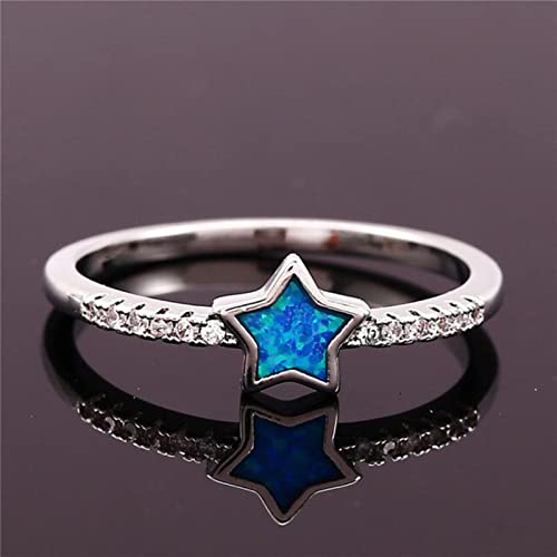 STOPI Bonito Anillo De Piedra De Ópalo De Fuego Blanco Y Azul para Mujer, Anillo De Compromiso De Color Dorado Y Plateado, Anillos De Boda con Estrellas De Cristal para Mujer