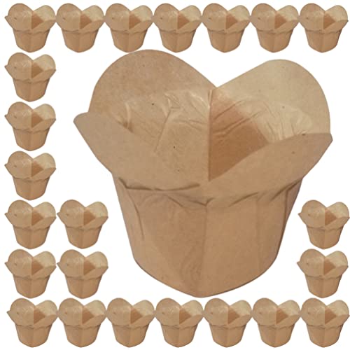 TEMKIN 100pcs Natural Tulip Cupcake Liners Tazas for hornear Papel de pergamino sin blanquear Lotus Muffin Liners Envoltorios resistentes a la grasa for bodas Cumpleaños como se muestra Molde (Color