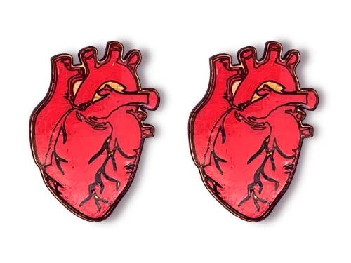 Pendientes con forma de Corazón Anatómico, Pendientes de color Rojo intenso, Pendientes pequeños de Madera Sostenible, Pendientes Artísticos, Pendientes para Mujeres Místicas, Regalo para amiga