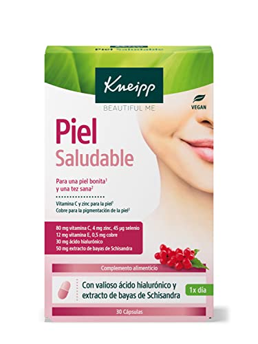 Kneipp Piel Saludable, Vitaminas para la Piel, con Ácido Hialurónico, Cobre, Zinc, Selenio, Vitamina C y E, sin Gluten, sin Lactosa, Vegano, Multivitaminas Mujer, 30 cápsulas