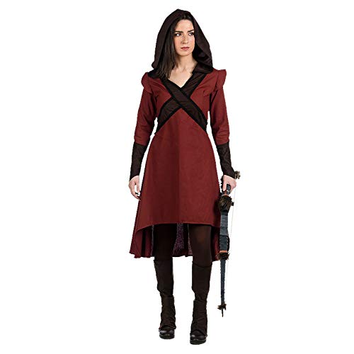 Disfraz de arquera Medieval para Mujer, Vestido de 2 Piezas con calientapiernas Rojo marrón - M