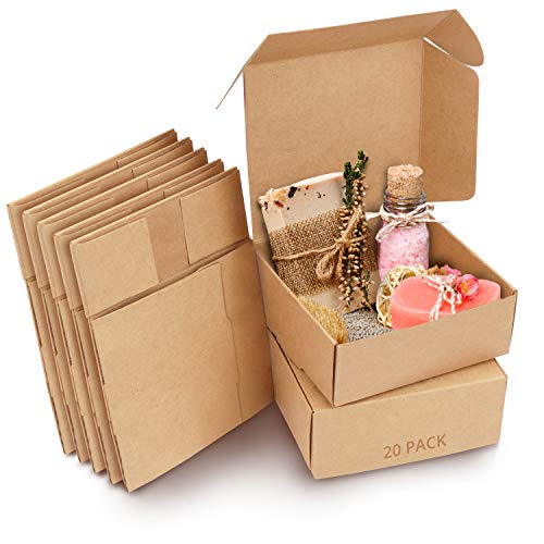 Kurtzy Cajas de Cartón Kraft Marrón (Pack de 20) – Medidas de las Cajas 12 x 12 x 5 cm - Caja Kraft Fácil Ensamblado Cuadrada Presentación - Cajitas para Regalos, Fiestas, Cumpleaños, Bodas