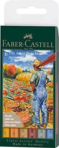 Faber-Castell 167179 Pitt Artist Pen - Rotulador (6 unidades, otoño, B, en estuche de regalo)