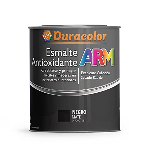 Esmalte Antioxidante ARM - Color Negro Mate - 250ml - Superficie Exterior e Interior - Acabado Mate y de Rápido Secado - Excelente Dureza y Resistencia - Duracolor