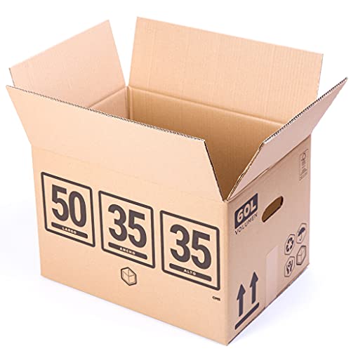 (10x) Cajas para Mudanza | Caja de Cartón TeleCajas | Pared simple con Asas - 50x35x35 cms | Pack de 10 unidades S