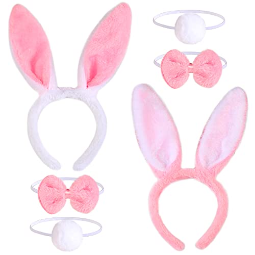 Disfraz de Conejito 6 PCS,Orejas Conejo Bunny Ears Pajarita Cola para niños y Adultos,Fiestas de Pascua Carnaval Easter Suministros de Cosplay
