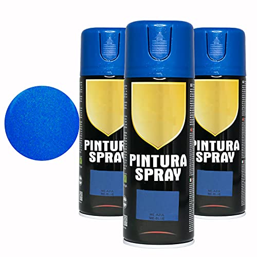 Pintura Spray 400ml para Metal/Madera/Plástico (Azul Metalizado, 400 ml (Paquete de 3)