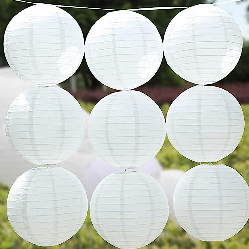 Farolillos de Papel 10Piezas Linternas de Papel Blanco Colgantes 20cm Linternas Decorativa de Redonda para Jardín Exterior Fiesta Boda Aniversario