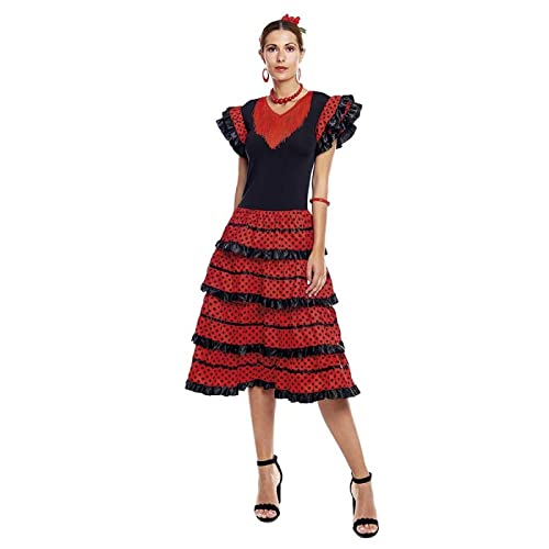 Partilandia Vestido Flamenca Mujer Negro【Tallas Adulto S a XXL】[Talla XXL] Disfraz Sevillana Traje Flamenca Volantes Feria Abril Sevilla Baile
