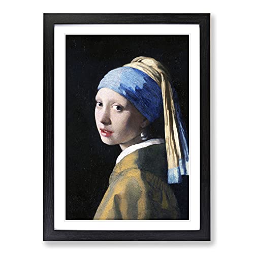 Big Box Art Johannes Vermeer - Cuadro enmarcado (62 x 45 cm), diseño de chica con perlas, color negro
