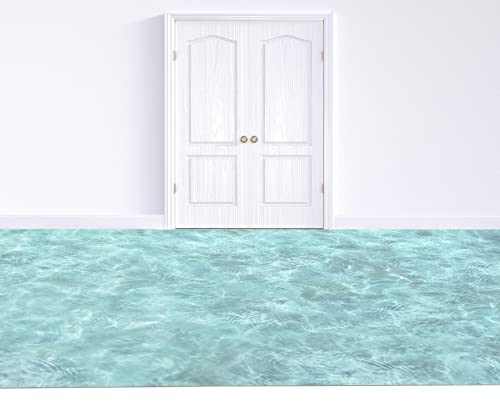 Alfombra vinílica pvc de diseño digital orilla de mar para; salón, cocina, sala de estar, entradas, baño o dormitorios con revés pvc antideslizante y facíl lavada de colores azules turquesa