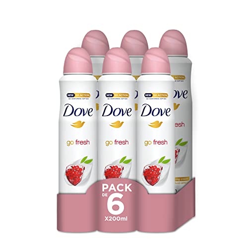 Dove Desodorante Aerosol 48h Granada y Limón Sin Alcohol para Mujer, con Aceite Nutritivo 100% Natural y 1/4 de Crema Hidratante, Pack de 6 x 200 ml