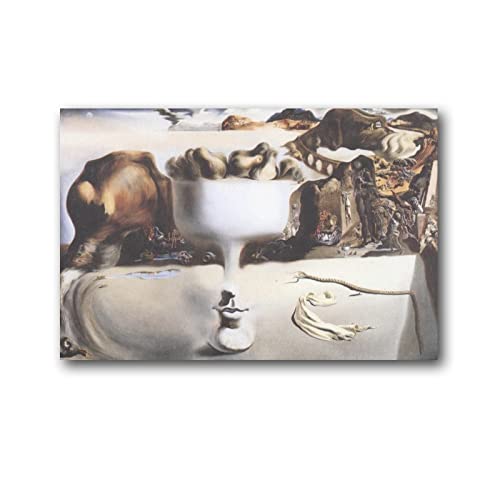 Cartel de pintura de Aparición de cara y plato de frutas en una playa por Salvador Dali Obras de arte geniales Pintura Arte de pared Impresión en lienzo Póster colgante 20 x 30 cm