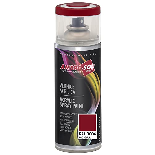 AMBRO-SOL - Pintura acrílica en spray, color Rojo Púrpura, RAL 3004, resultado profesional en múltiples superficies, exteriores e interiores, 400 ml