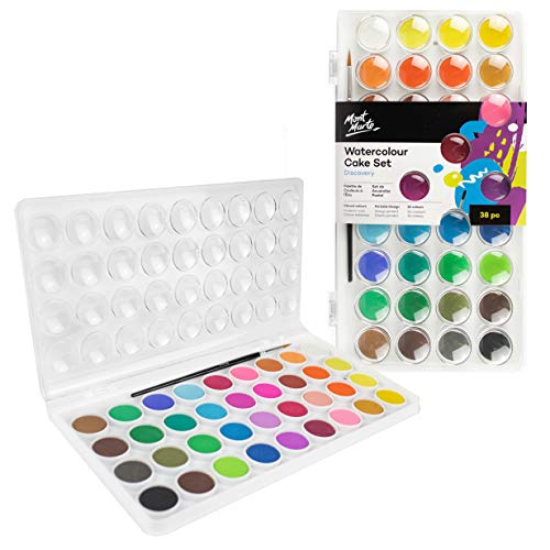 MONT MARTE Acuarelas - 36 Colores brillantes - Alta pigmentación - Incluyendo pincel de pintura - Ideal para pintura Acuarela - Perfecto para Principiantes, Profesionales y Artistas