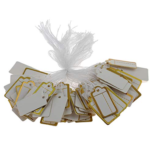 300 Etiquetas con hilo, de cartón, para precios o joyería, colgantes, 23 x 13 mm, color oro blanco