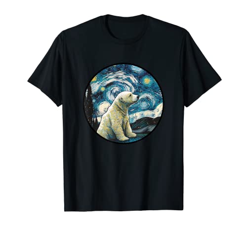 Oso polar en noche estrellada pintura para hombres, mujeres y niños Camiseta