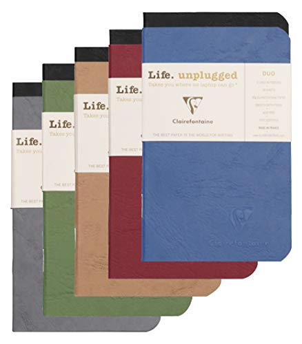 Clairefontaine 73106C Collection Age Bag – Lote de 2 cuadernos grapados, 7,5 x 12 cm, 48 páginas con líneas – Papel blanco 90 g – Cubierta para tarjeta con diseño de grano de piel colores aleatorios