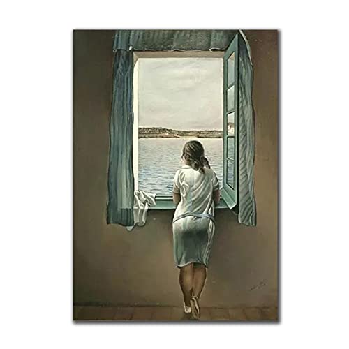 La mujer en la ventana lienzo pintura Salvador Dali cartel e impresión arte de la pared imágenes para sala de estar decoración de pared 70x90cm sin marco