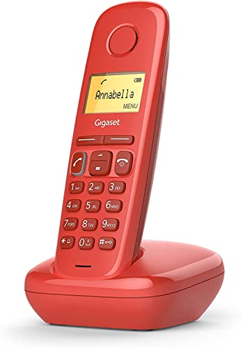 Gigaset A170 Teléfono Fijo DECT Inalámbrico, Pantalla Gráfica Iluminada, Agenda de 50 Contactos, Fácil de Usar, Modo ECO, Instalación Sencilla, Color Rojo Coral