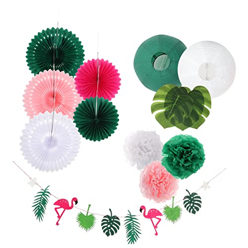 Didiseaon 1 Juego De Abanicos De Papel De Flamenco Conjunto De Verano Decoraciones Hawaianas Pancarta De Verano Decoraciones Para Fiestas Luau Suministros Para Fiestas Luau Farolillos