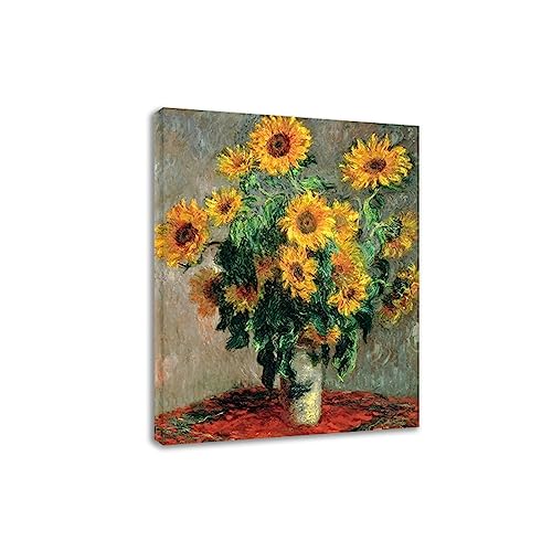 DHAEY Cuadros flores para sala de estar. Ramo de girasoles de Claude Monet. Reproducción de pinturas. Lienzo Pintura para pared lienzo envuelto 80x104cm