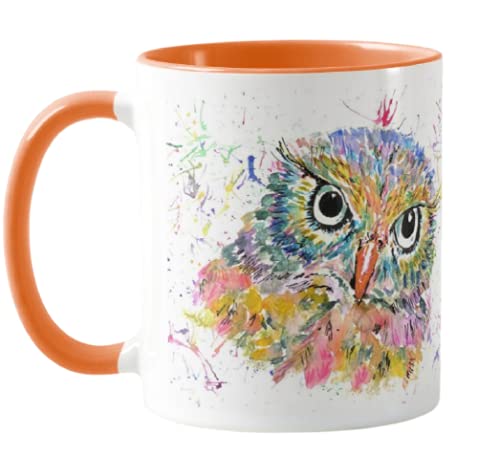 Vixar Taza de colores con diseño de búho, acuarela, arcoíris, regalo, cumpleaños, trabajo, oficina, té de Navidad, café (naranja)