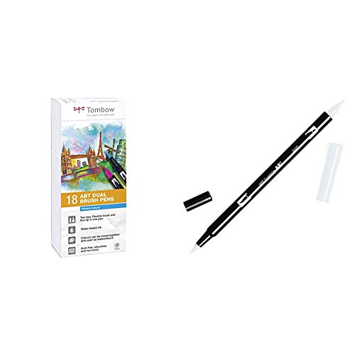 Tombow ABT-18P-1 Fiber Pen Dual Brush Pen con dos puntas Juego de 18 primarios + Rotulador de punta doble, color multicolor (N00 Blender)