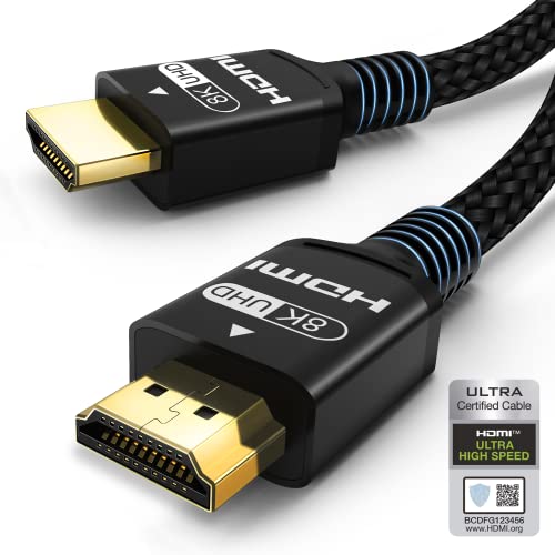 fongsunjit Cable HDMI 2.1 Certificado 2 Metros ARC eARC pour PS5 4K 120Hz 144Hz 8K 10K 60Hz 48Gbps 7680p ALLM VRR Dolby HDR 10+ HDCP 2.2 Compatible Cine en casa Xbox TVs PC