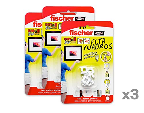 Fischer - PACK Fija cuadros blanco para colgar cuadros sin agujeros, 24 uds Pack 3x 8uds