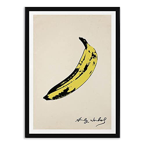 Andy Warhol Famosos Pared Arte Colorido PláTano Flor Poster Pop Arte Ganado Lienzo Pinturas CláSico Obra De Arte Cuadro Moderno Impresiones Sala De Estar Decoracion E2 /Negro A4 Con marco