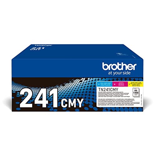 Brother TN241CMY - Cartuchos de Tóner para Las Impresoras HL3140CW, HL3150CDW y Otras, Duración Estimada: 1.400 Páginas Cada Color Según ISO/IEC 19798, Color Cian /Magenta /Amarillo, Paquete de 3