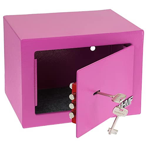 HMF 49216-15 Caja fuerte pequeña con llave, caja fuerte para muebles, 23 x 17 x 17 cm, color rosa