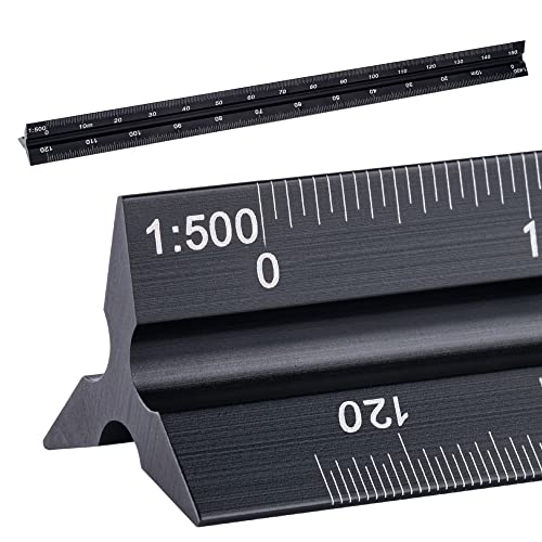 WINTEX Escalimetro Profesional - 30 cm - Regla Métrica Triangular de Aluminio para Arquitectos o Ingenieros - 1:100, 1:200, 1:250, 1:300, 1:400, 1:500 - Incluye Bolsa
