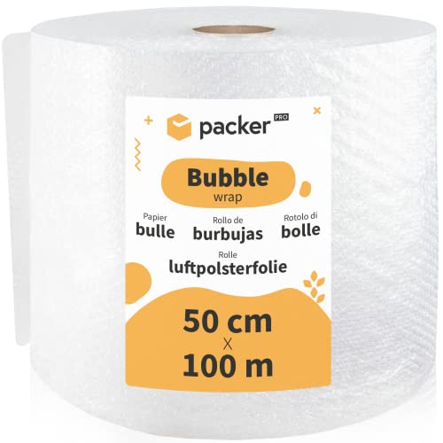 packer PRO Rollo Burbujas Embalaje de Plástico, 50cm Ancho y 100m longitud