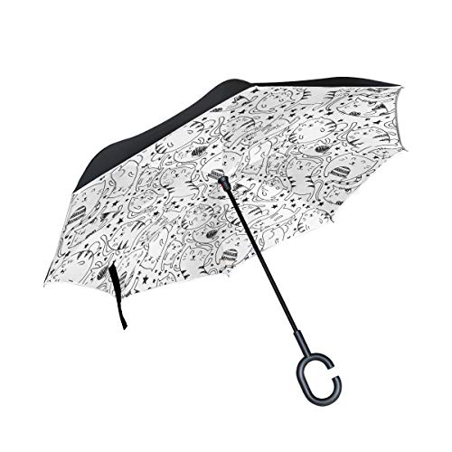MONTOJ Paraguas de Doble Capa con Forma de C para Dibujar a Mano, Plegable, a Prueba de Rayos UV, invertido con asa