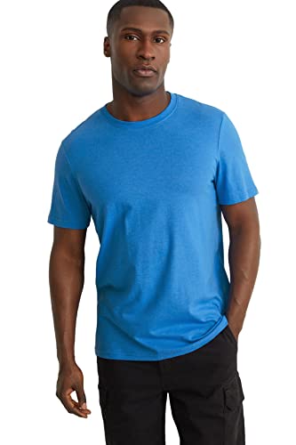 C&A Camiseta de hombre cuello redondo algodón|poliéster jaspeado/jaspeado, azul, M